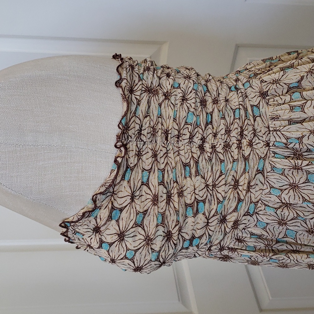 💐 Vintage Diane von Furstenberg Silk Strapless Boho Dress Beige Turquoise  • 8 - Picture 9 of 13
